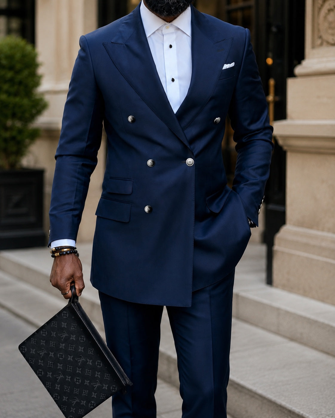 Navy double-breasted bespoke suit